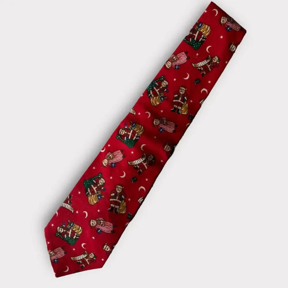 Vintage Fling Vintage Red Holiday USA Made Neck Tie 100% Cotton Santa Claus